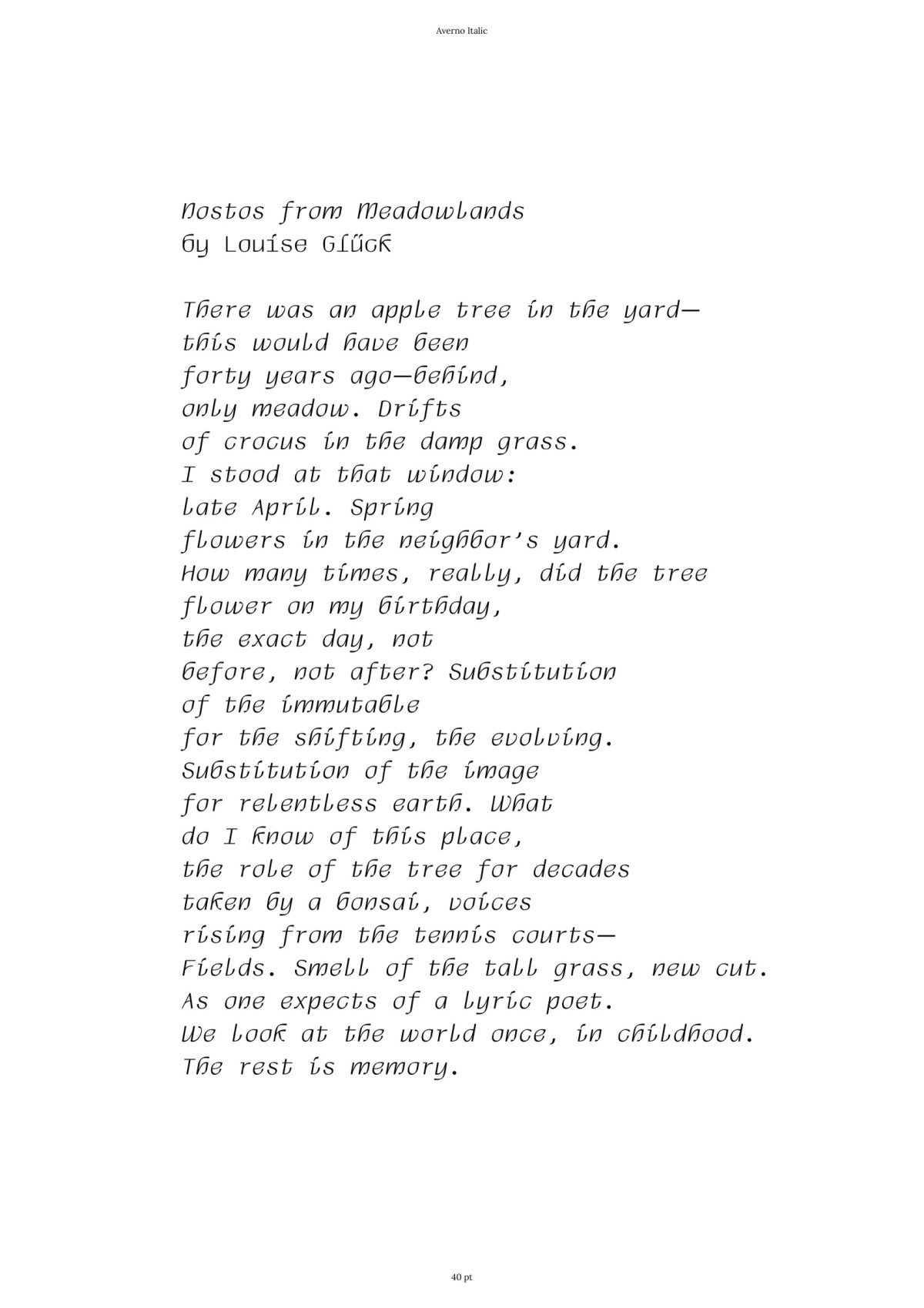 Averno – Eine Schriftgestaltung zu Louise Glück